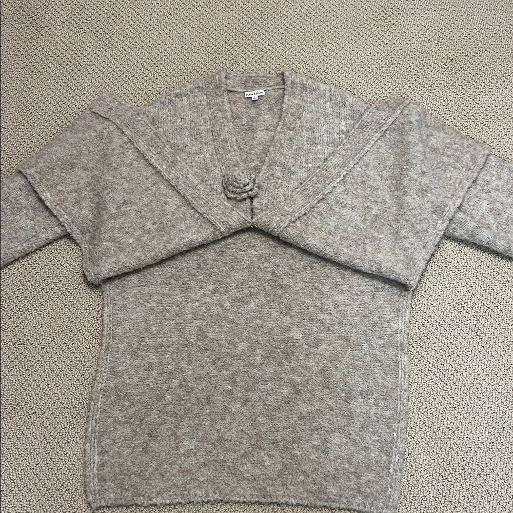 For Love and Lemons Song Duster Cardigan Fuzzy Fluffy Chunky Neutral Tan Taupe S - Picture 9 of 13